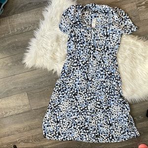 Talbots button up midi dress polka dot size 10p cinched waist NEW